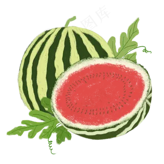 夏天红色绿色手绘肌理西瓜水果免,免抠元素