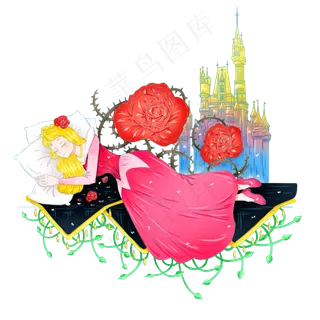 手绘童话故事睡美人卡通人物形象