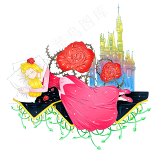 手绘童话故事睡美人卡通人物形象