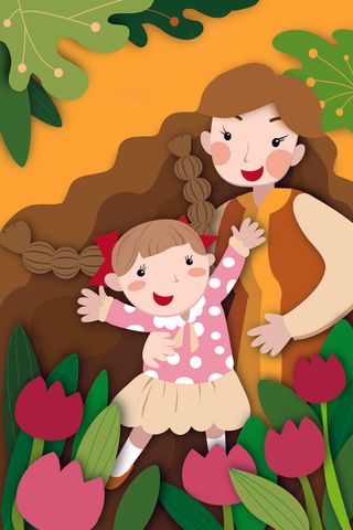 扁平风母亲节花间母女配图