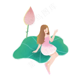 夏日荷花荷叶少女素材