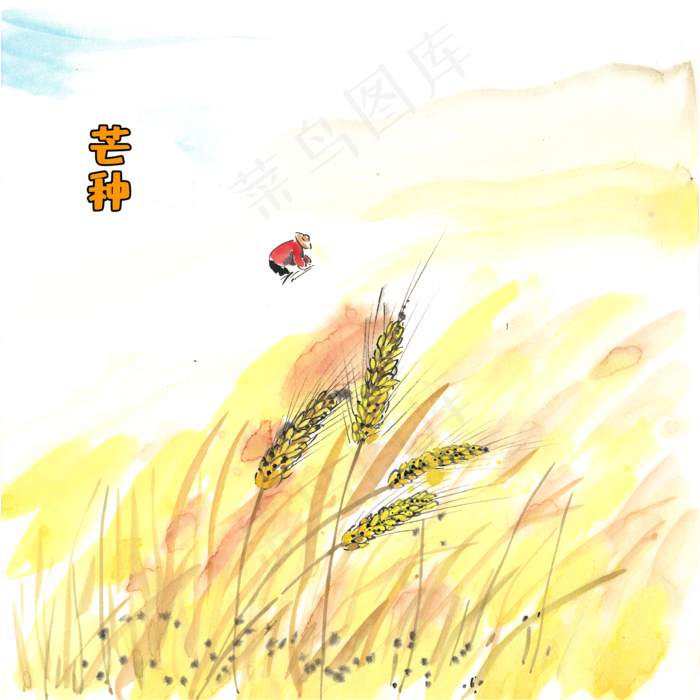 芒种收割水墨画