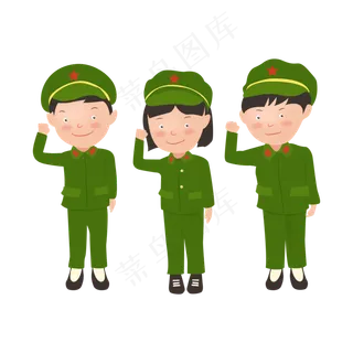 建党节三个小红军宣誓卡通人物