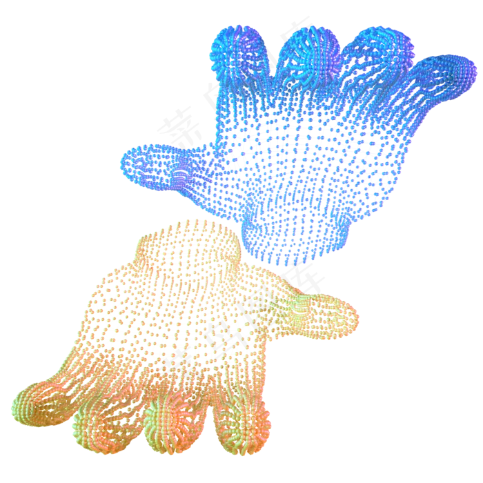 科技智能双手魔幻数据点状蓝色黄,免抠元素(2000*2000px 300 dpi )