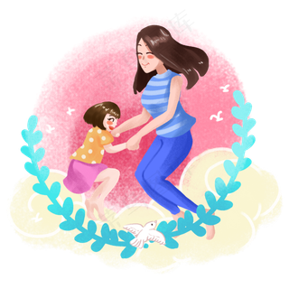 母亲节卡通母女幸福生活之一起跳,免抠元素