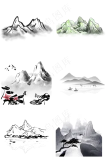 水墨风格中国风传统山雾气黑白手