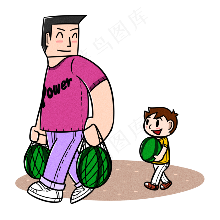 卡通父亲节父子夸张风买西瓜pn