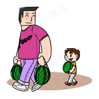 卡通父亲节父子夸张风买西瓜pn