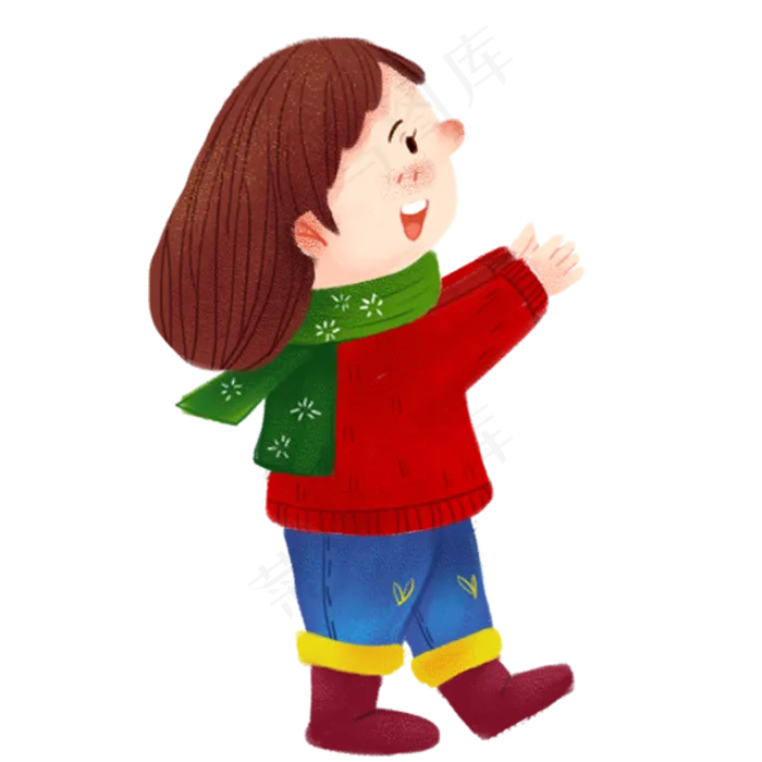 系着绿色花围巾的卡通手绘小女孩(2000X2000(DPI:300))psd模版下载