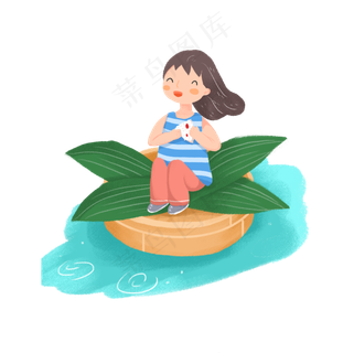 少女蒸笼吃粽子素材