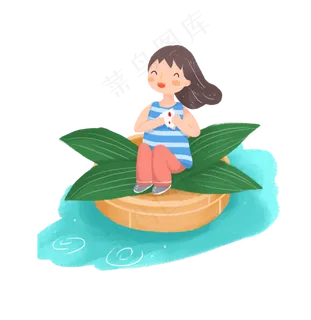 少女蒸笼吃粽子素材
