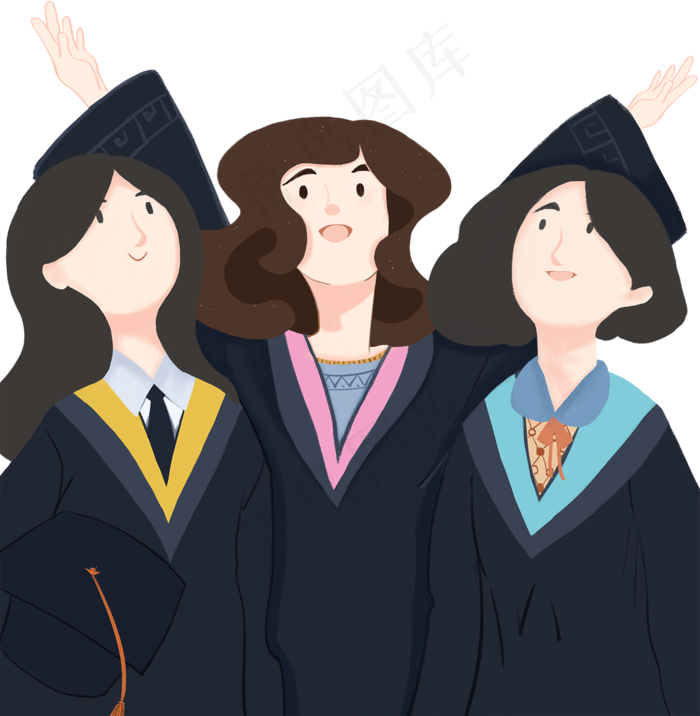 手绘卡通毕业季毕业学士服(3545X5315(DPI:300))psd模版下载