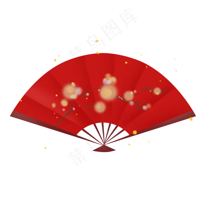农历新年红色梅花折扇子装饰,免抠元素