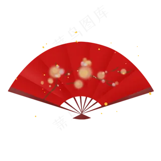 农历新年红色梅花折扇子装饰,免抠元素