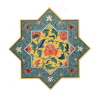 中式古典八角形明黄纹饰团花,免抠元素