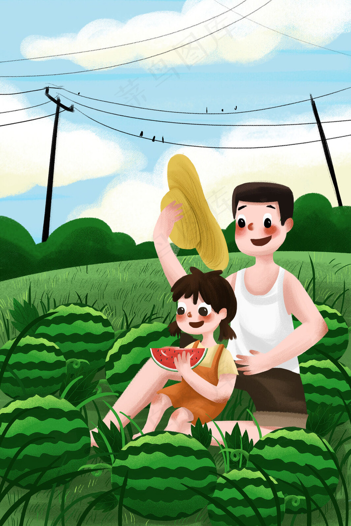 夏天夏季父女父亲节节日节气初夏夏至大暑