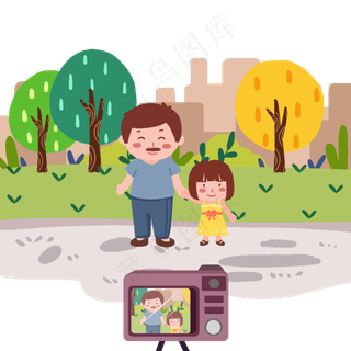 父亲节绿色扁平风元素拍照