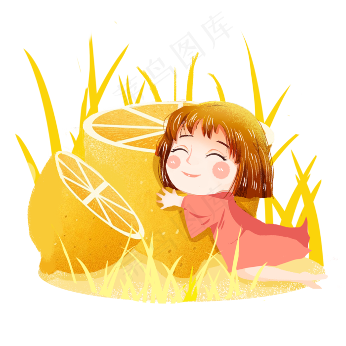大暑抱着柠檬的女生png(2000X2000(DPI:300))psd模版下载