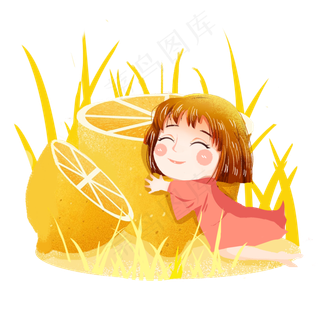 大暑抱着柠檬的女生png