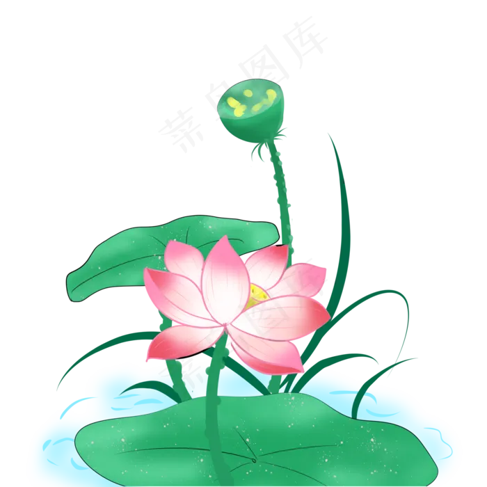 夏季主题小清新荷花莲蓬PNG免(2000X2000(DPI:96))psd模版下载
