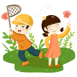 春分捉蝴蝶的小孩,免抠元素