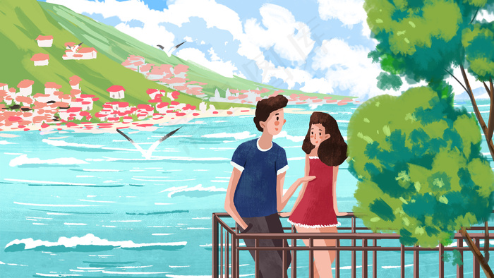 情侣海边暑假温馨小清新(2880*1620px 300 dpi )psd模版下载