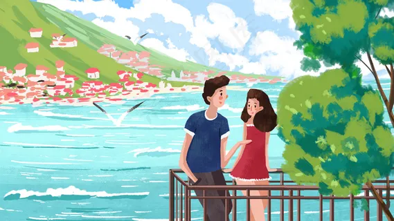 情侣海边暑假温馨小清新