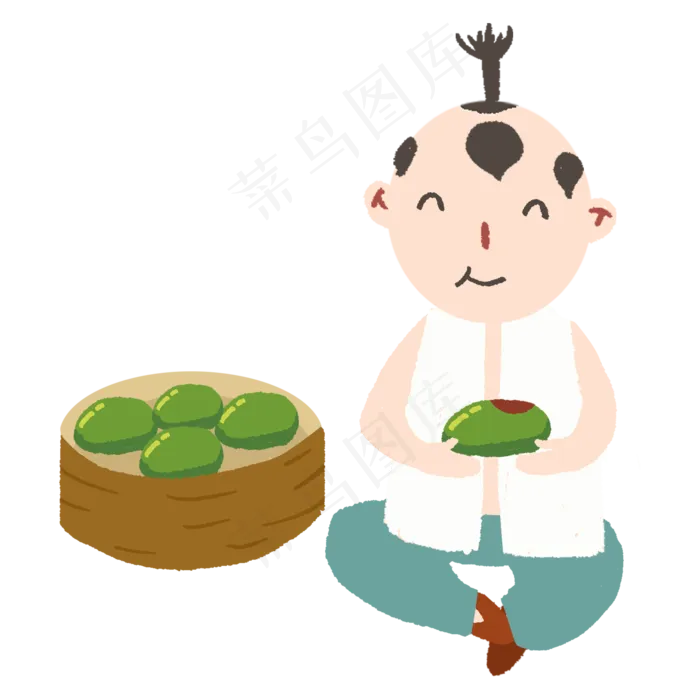 清明节Q版坐着吃青团的小童子免(2000X2000(DPI:300))psd模版下载