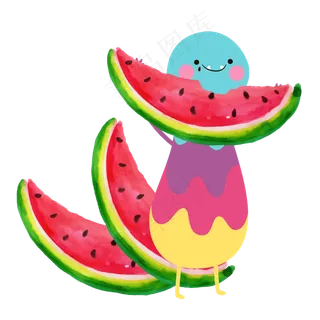 芒种动物吃西瓜PNG素材