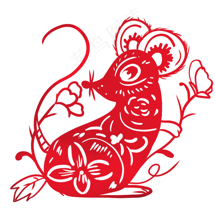 红色鼠年剪纸,免抠元素