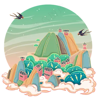 国潮湖北武当山,免抠元素