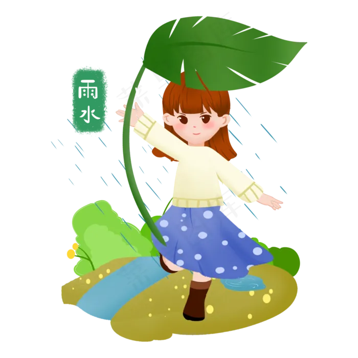 春天雨水节气春雨女孩打伞,免抠元素(3000X3000(DPI:300))psd模版下载