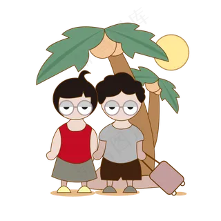 卡通手绘男生和女生一起旅行矢量