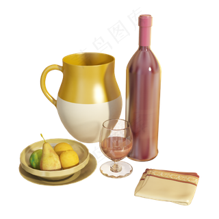 各种餐具红酒组合