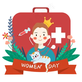 女神节小清新风格戴着王冠的女宠,免抠元素