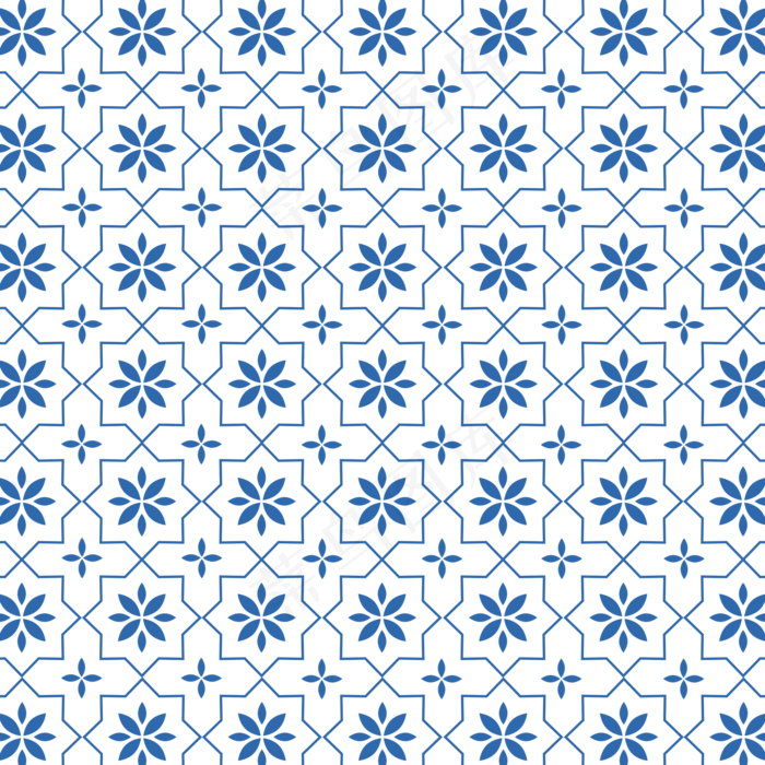 青花素淡雅平铺纹样(2000X2000(DPI:300))psd模版下载