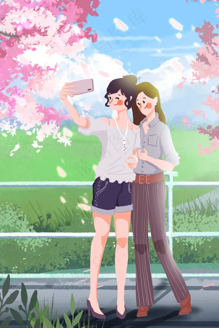 春天樱花自拍女孩(3545X5315(DPI:300))psd模版下载