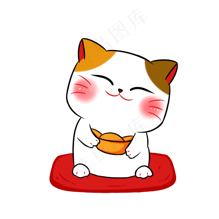 招财猫大红手绘卡通电商PNG
