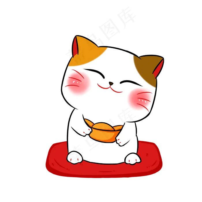 招财猫大红手绘卡通电商PNG(3000X3000(DPI:300))psd模版下载