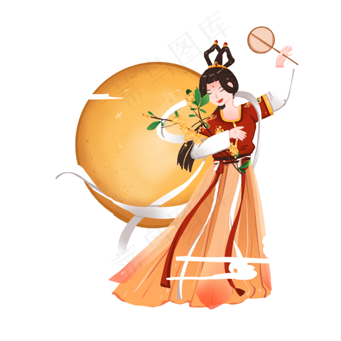 中秋节怀抱桂花的飞天嫦娥形象,免抠元素