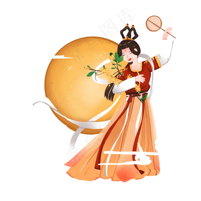 中秋节怀抱桂花的飞天嫦娥形象,免抠元素
