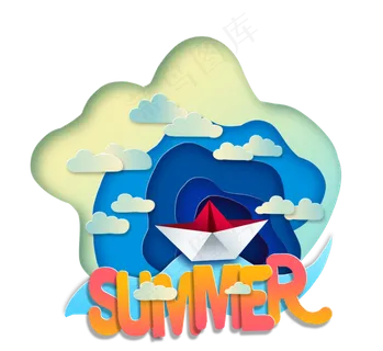 夏日旅行纸船剪纸