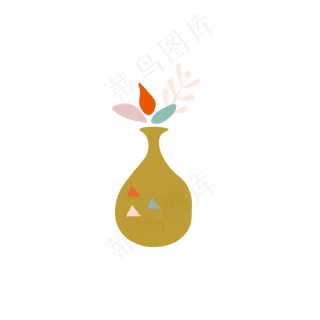 卡通复古植物花瓶三角多肉叶子花