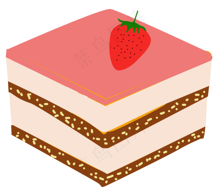 草莓水果奶油坚果多层方形蛋糕
