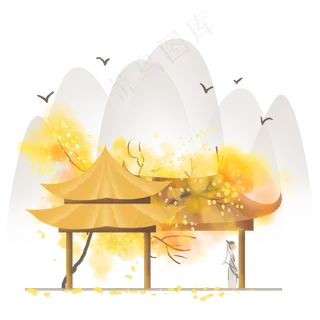 赏秋的古代书生,免抠元素