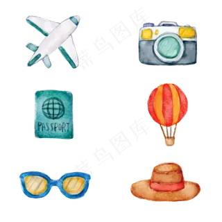 水彩手绘风旅游元素