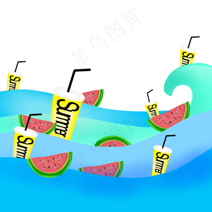 浅色夏日剪纸元素(2000X2000(DPI:300))psd模版下载