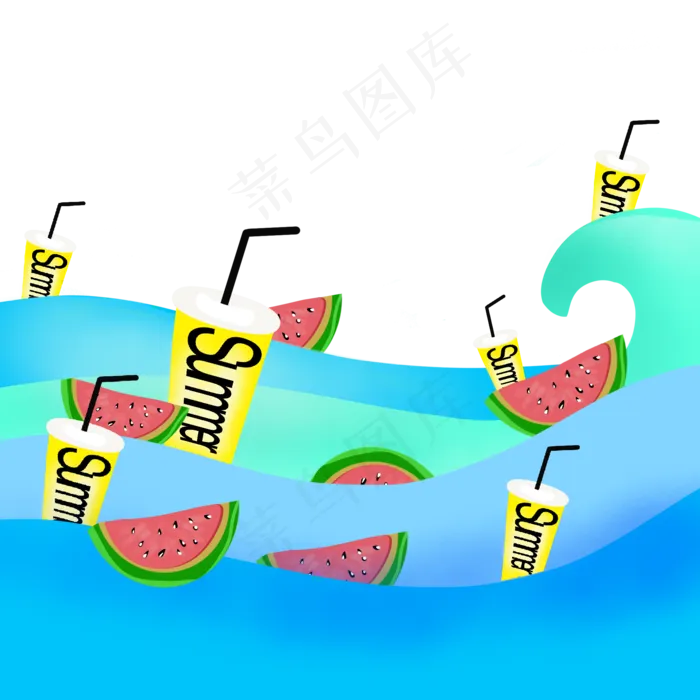 浅色夏日剪纸元素(2000X2000(DPI:300))psd模版下载