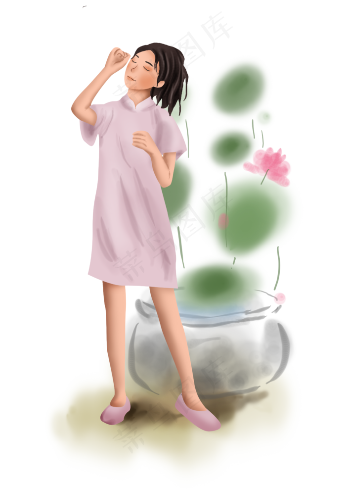 处暑旗袍女孩和莲花