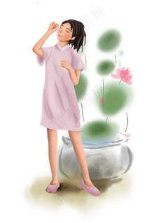 处暑旗袍女孩和莲花